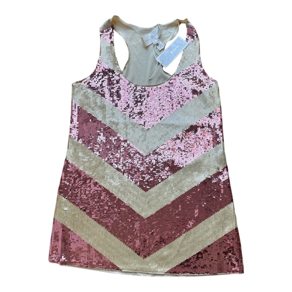 Julie Brown Pink Gold Sequin Chevron Racerback Tank Top Small NWT